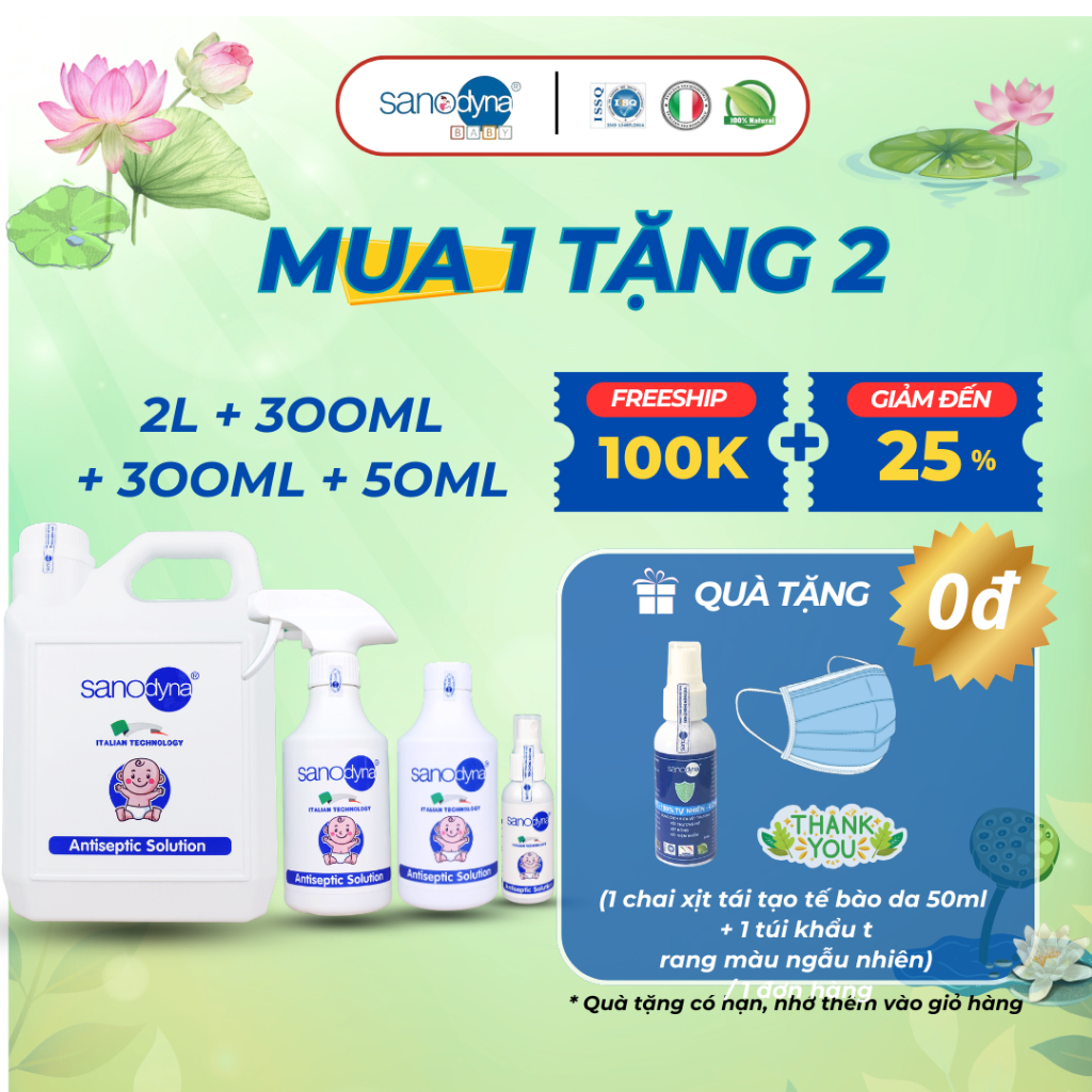 [FULL COMBO] Xịt khuẩn cho bé sơ sinh Sanodyna Baby (xịt 50ml+xịt 300ml+lõi 300ml+can 2L )