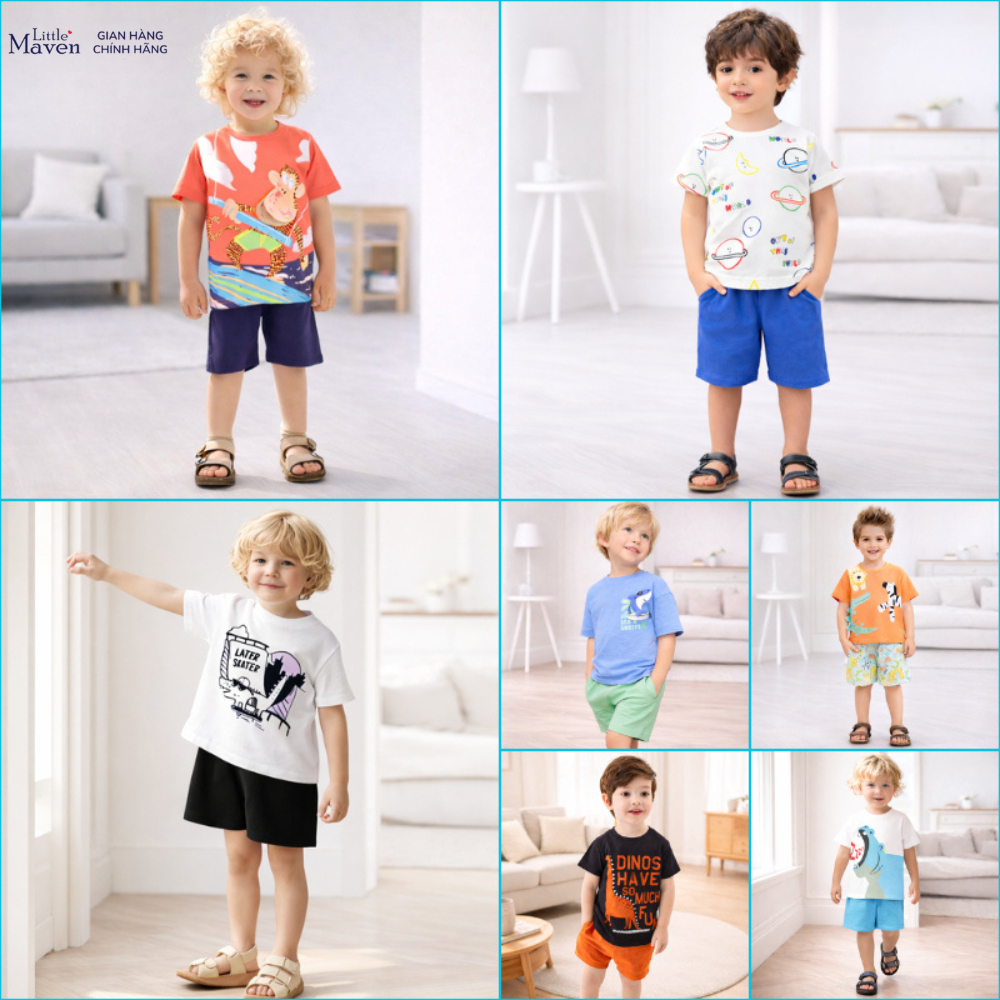 BST Bộ hè bé trai thun cotton Little Maven nhiều họa tiết 2-7 tuổi LMSB1 - Little Maven Chính Hãng