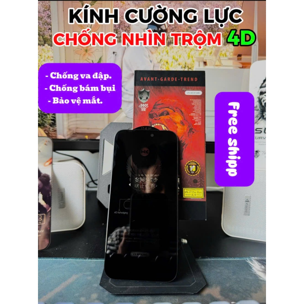 Cường Lực ĐT KingKong Chống Nhìn Trộm 4D (Chính Hãng) Full Dòng Iphone X Đến 17 ProMax
