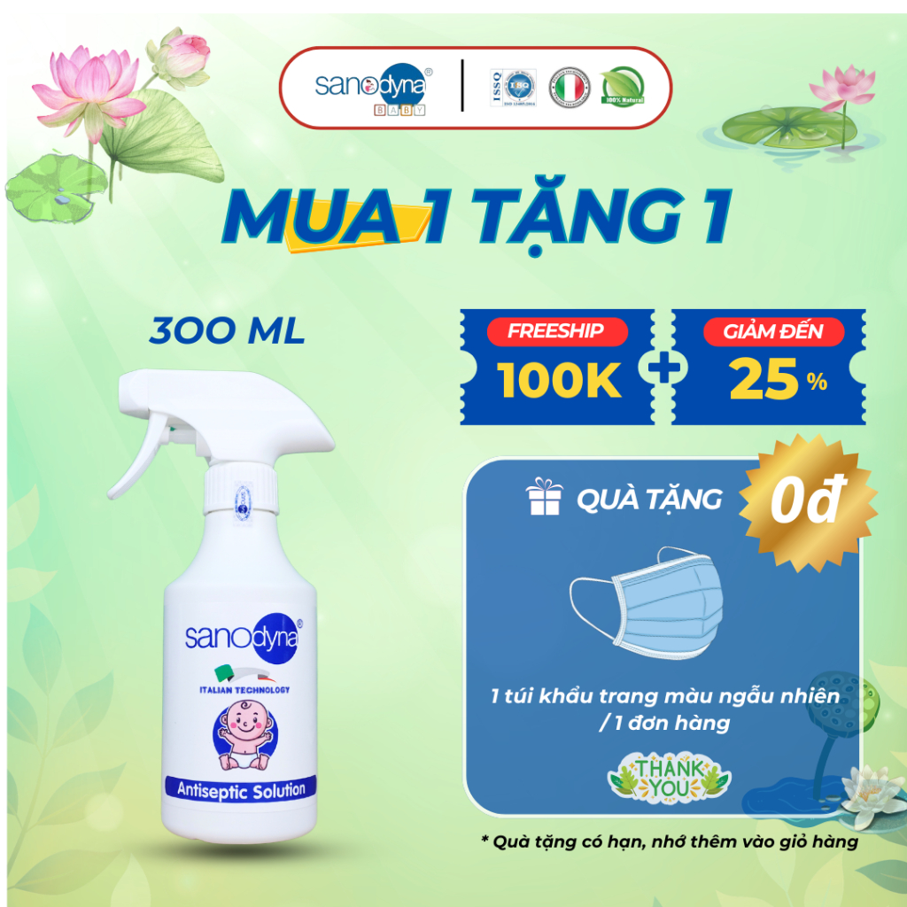 Xịt khuẩn cho bé sơ sinh, khử mùi cho đồ chơi, tiệt trùng bình sữa, ti giả công nghệ Italia - Sanody