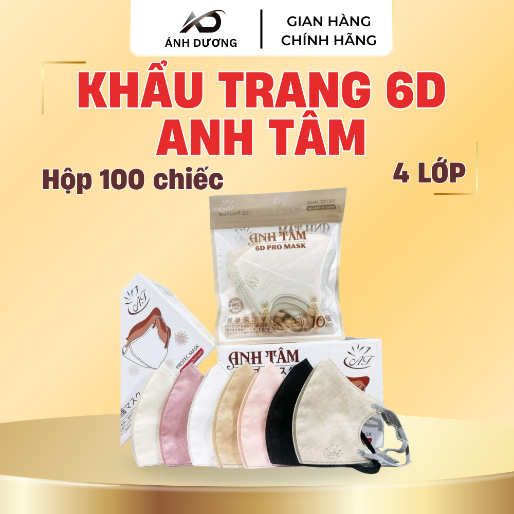 [MÃ 10K MỞ BÁN] Khẩu trang y tế 6D Anh Tâm Kháng Khuẩn 4 Lớp, Vải Không Dệt Thiết Kế 6D Ôm Sát Khuôn