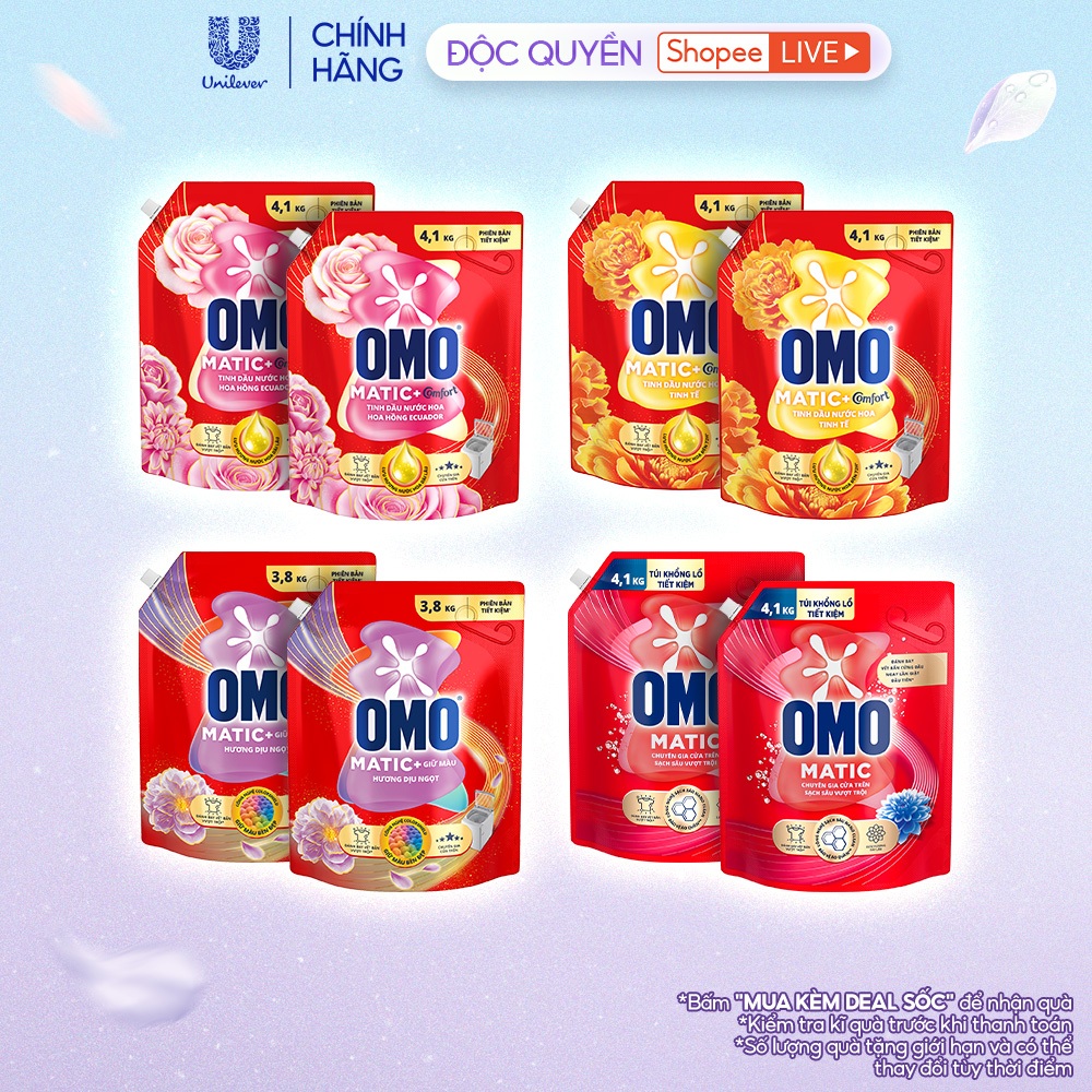 [Live] - Combo 2 Túi Nước giặt OMO Matic Cửa trên 4,1kg/túi