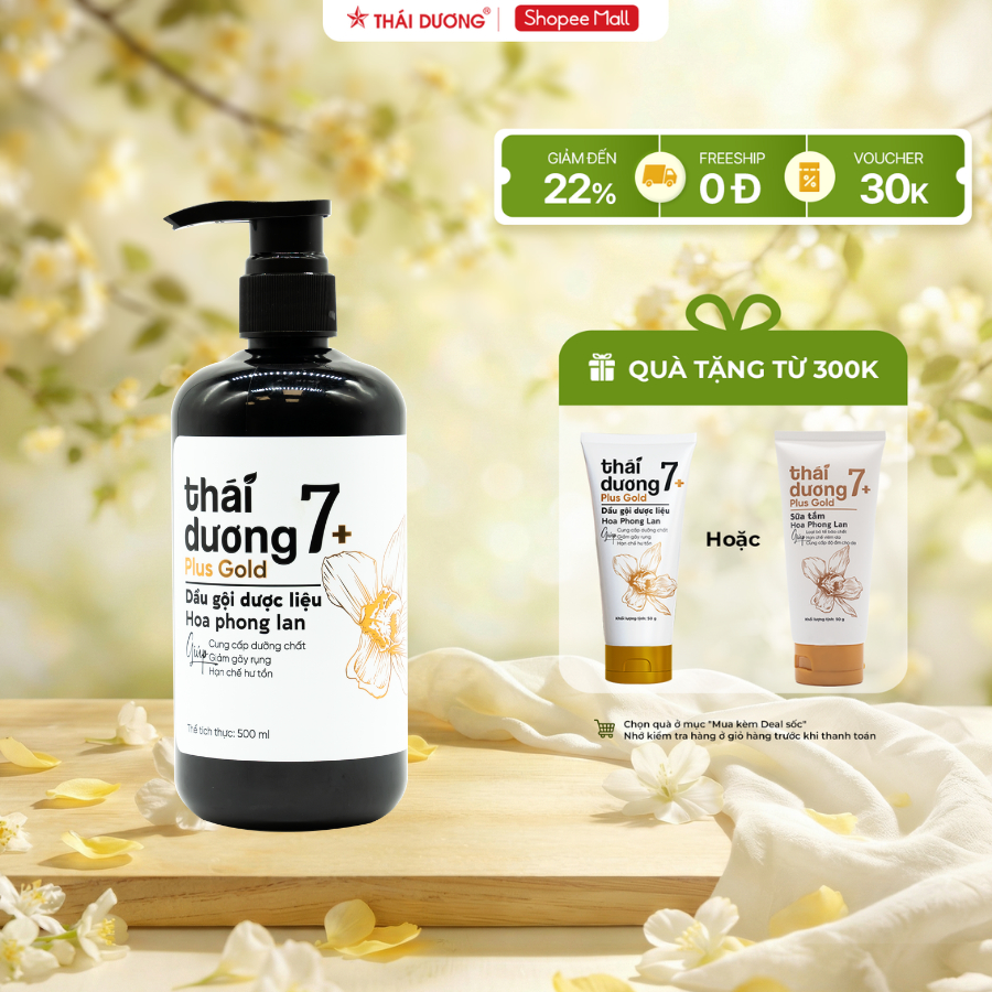Dầu gội Thái Dương 7 Plus GOLD (Hoa Phong Lan) 500ml/250ml  - Dầu gội dược liệu dành cho tóc rụng , 