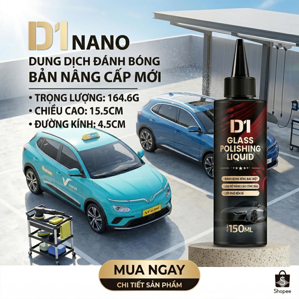 Dung dịch tẩy màng dầu chống bám nước, tẩy ố kính xe hơi nano D1 150ml hàng chính hãng xuất hóa đơn
