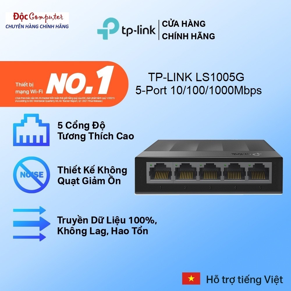Switch Bộ chia mạng Lan 5 Cổng TPLink LS1005G Gigabit 5 Port 10/100/1000Mbps (TL-LS1005G) - Bảo Hành