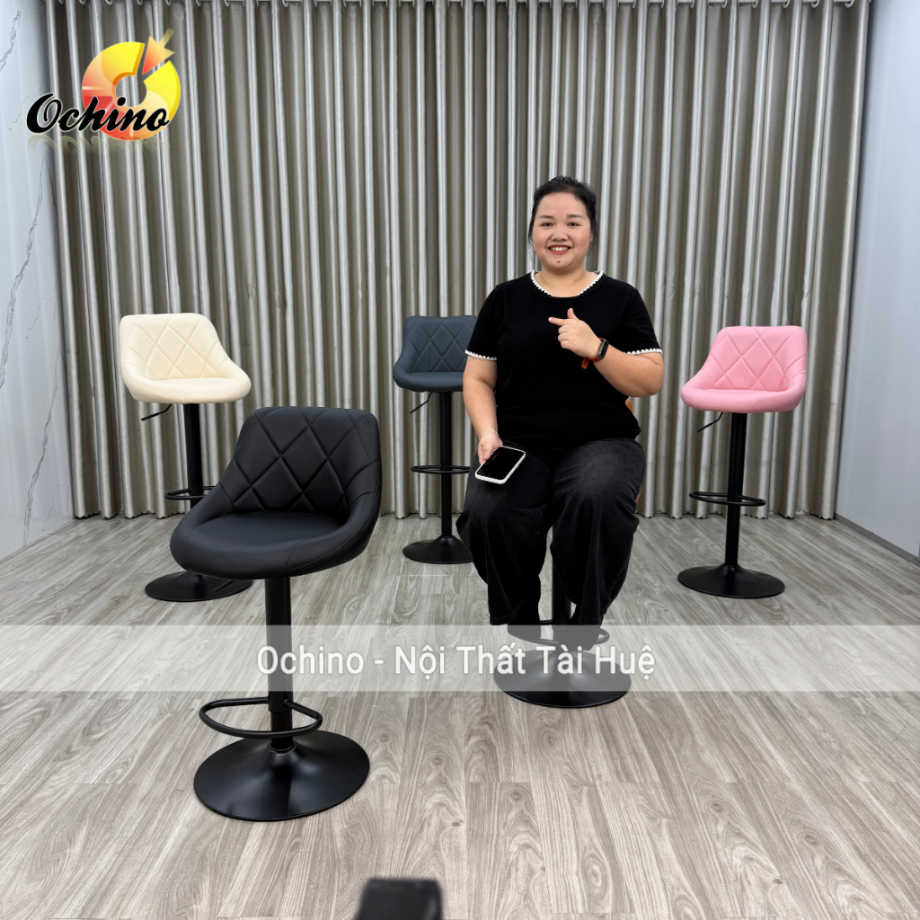 Ghế Ngồi Livestream, Ghế Quầy Thanh Toán Mẫu Nỉ Da Chân Ghế Điều Chỉnh 60-80cm, Xoay 360 độ