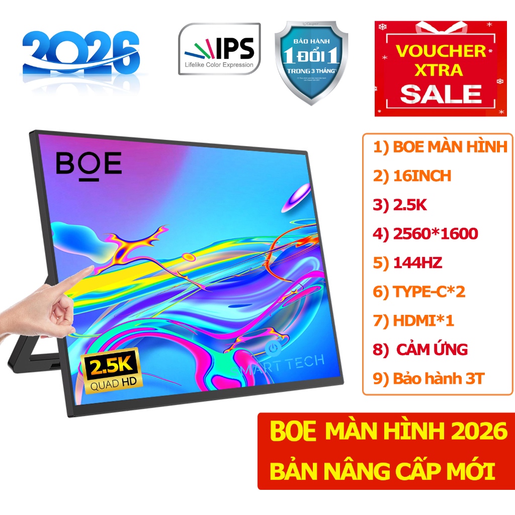 [Tặng bao da bảo vệ] BOE Màn hình di động Cảm Ứng IPS FHD/2.5K, 60hz-144hz Type C /HDMI