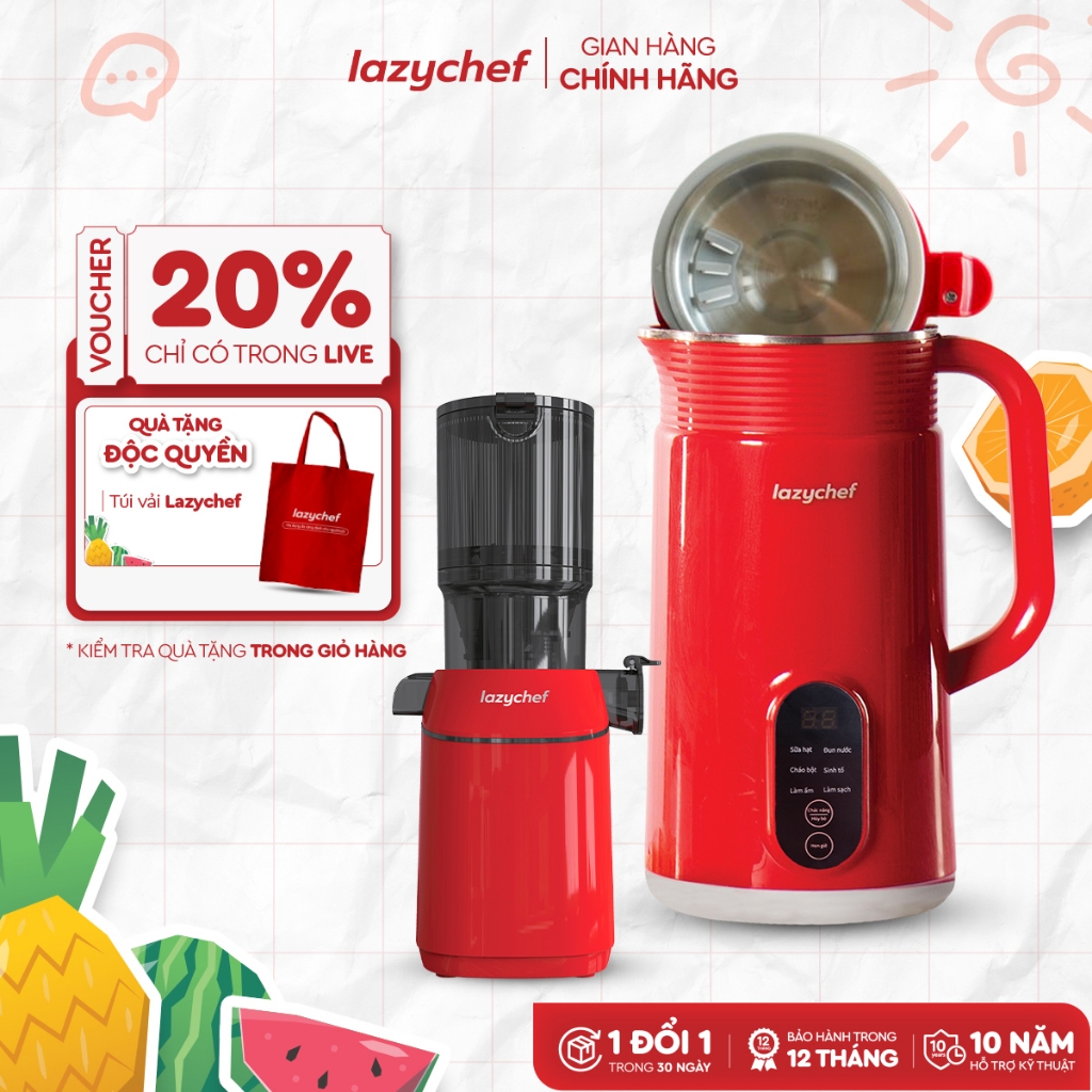 [Combo Quốc Dân] Máy Làm Sữa Hạt 5in1 Lazychef và Máy Ép Chậm Nguyên Quả 3S Lazychef Dòng Premium