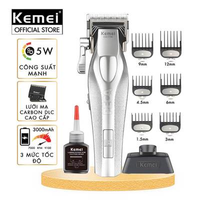Tông đơ KEMEI KM-1798 cao cấp Tốc độ max 9100 RPM, Lưỡi Ceramic chống nóng & Kèm đế sạc - Chính hãng