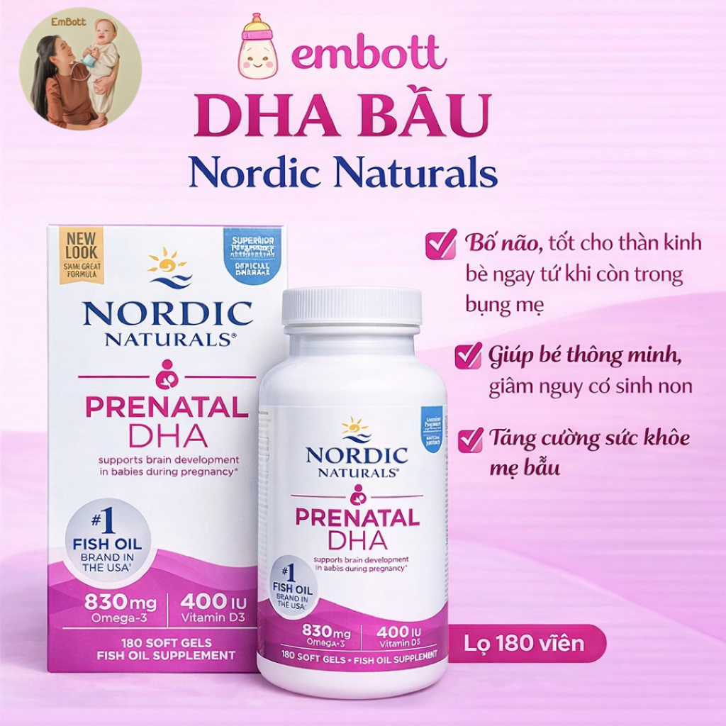 DHA bầu Nordic Naturals bổ sung DHA cho mẹ bầu hàng Mỹ Embott
