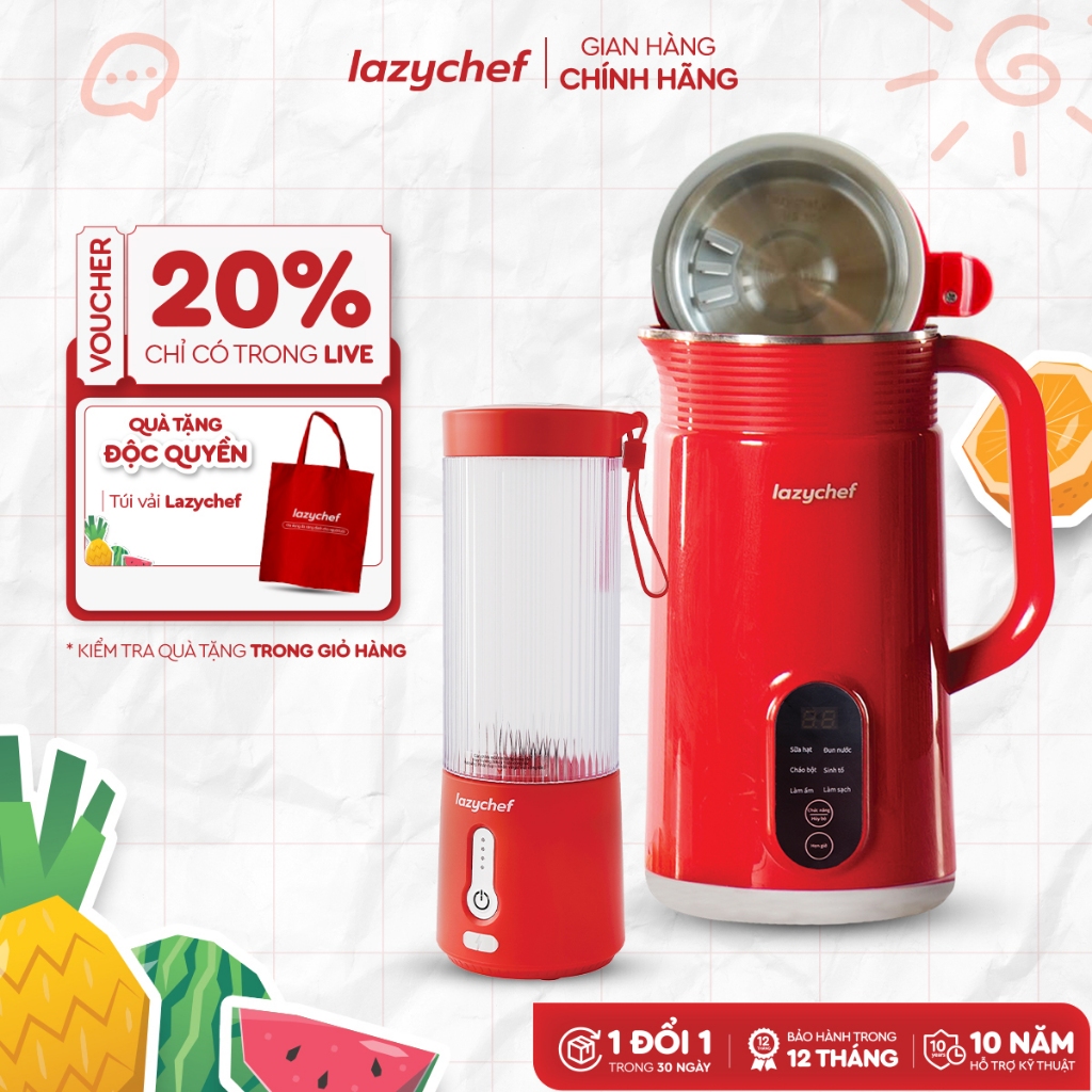 [Combo Yêu Đời] Máy xay nấu đa năng 5in1 inox Lazychef + Máy xay Bỏ túi 3in1 Lazychef, Chính Hãng