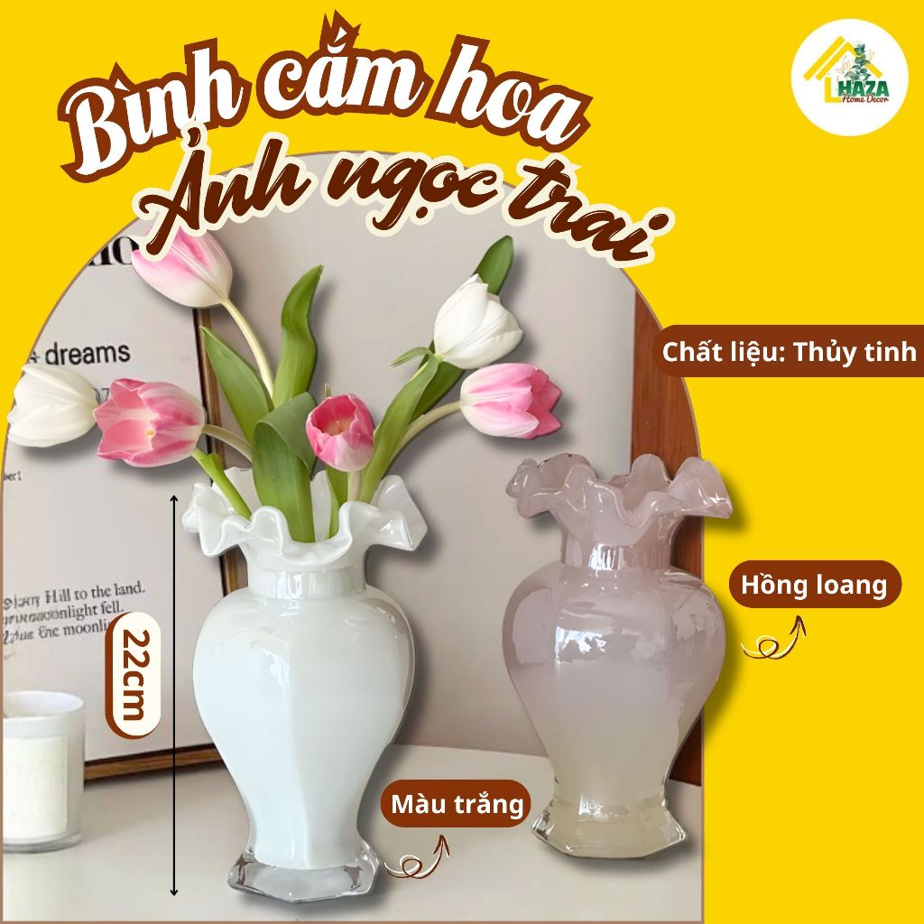 Bình Hoa Thủy Tinh Fenton Ánh Ngọc Trai Cao Cấp, Bình Cắm Hoa Trang Trí Decor Nhà Cửa BH5