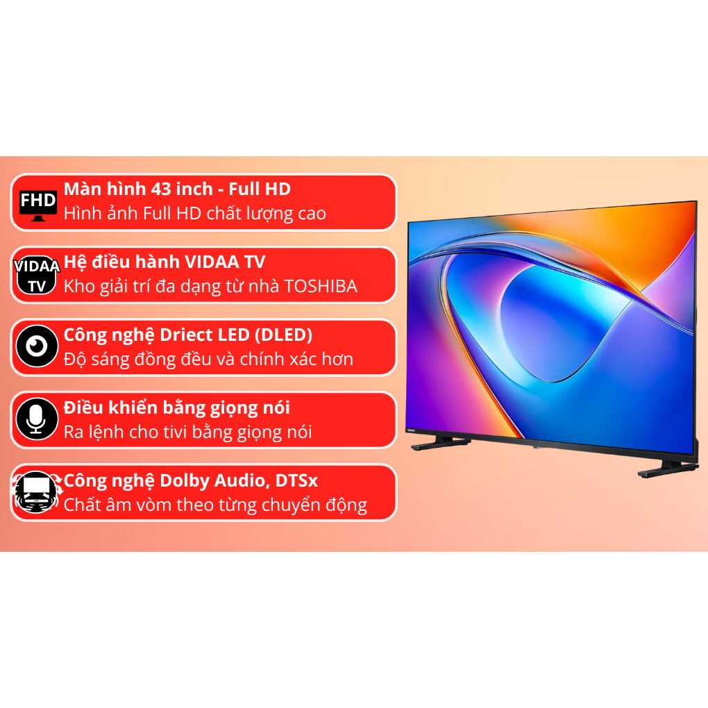 Smart Tivi Toshiba Full HD 43 Inch 43E31RP (Model 2025) - Hệ điều hành VIDAA - Hàng Chính Hãng