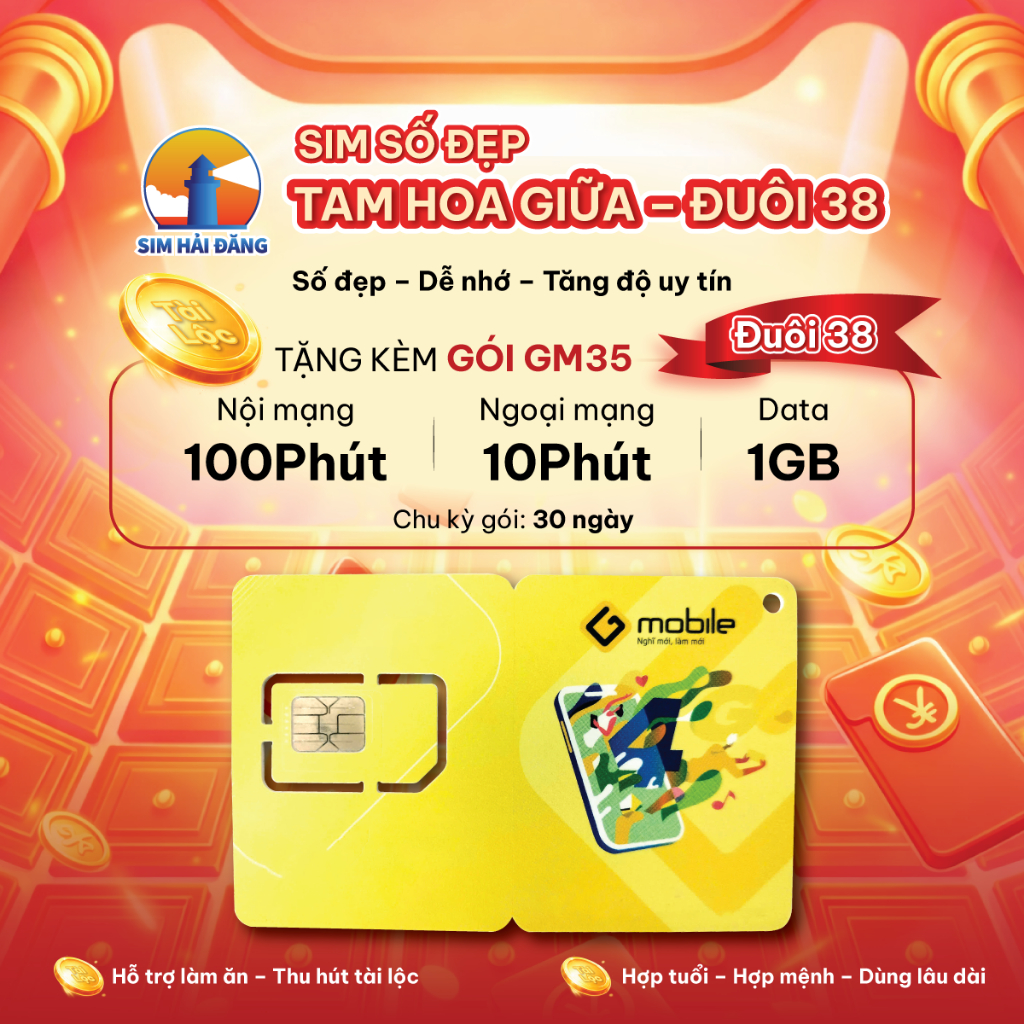 [CÓ HỖ TRỢ ESIM] SIM Gmobile Đầu 099 - Số Đẹp - Tam Hoa Giữa - Đuôi 38 Ông Địa - GM35 Mobifone 5G/4G