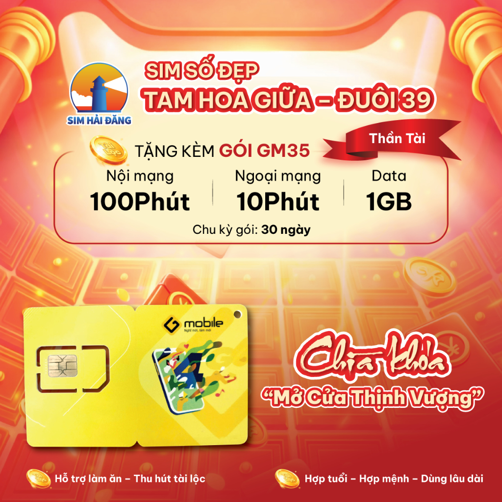 [CÓ HỖ TRỢ ESIM] SIM Gmobile Đầu 099 - Số Đẹp- Tam Hoa Giữa - Đuôi 39 Thần Tài - GM35 Mobifone 5G/4G