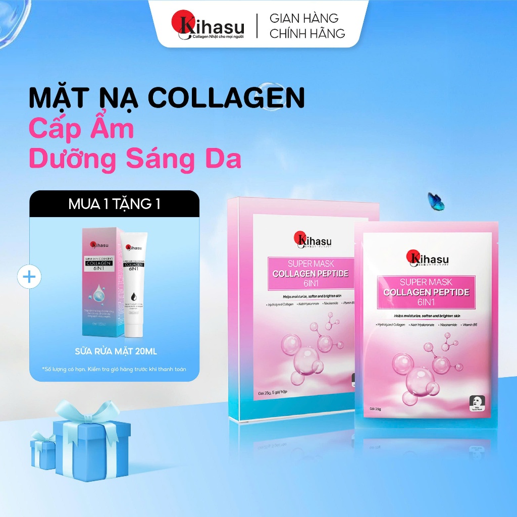 Mặt Nạ Collagen Peptide 6in1 Kihasu Dưỡng Ẩm Sâu, Phục Hồi, Trẻ Hóa, Dưỡng Da Trắng Sáng