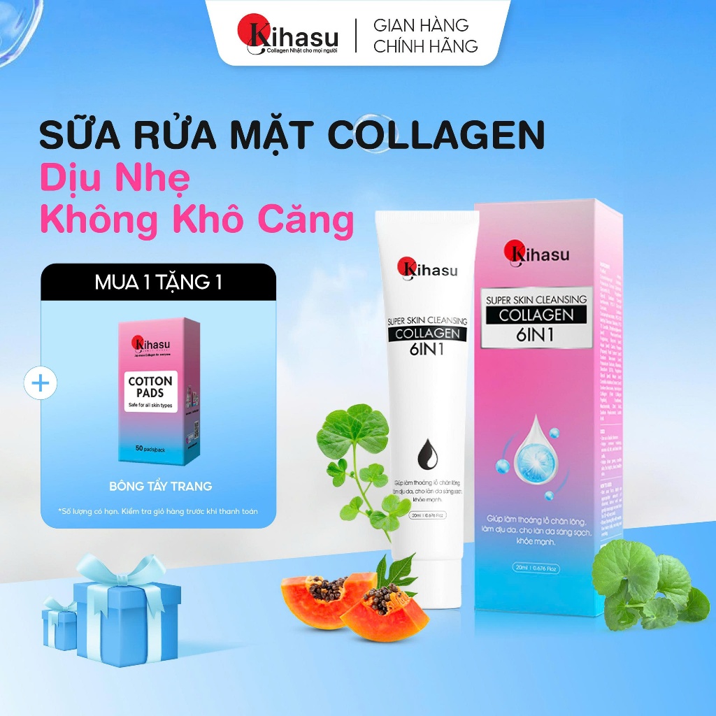 Sữa Rửa Mặt Collagen Cho Da Khô Nhạy Cảm Kihasu Gel Dưỡng Ẩm, Không Khô Da, Sạch Mịn, Dịu Nhẹ