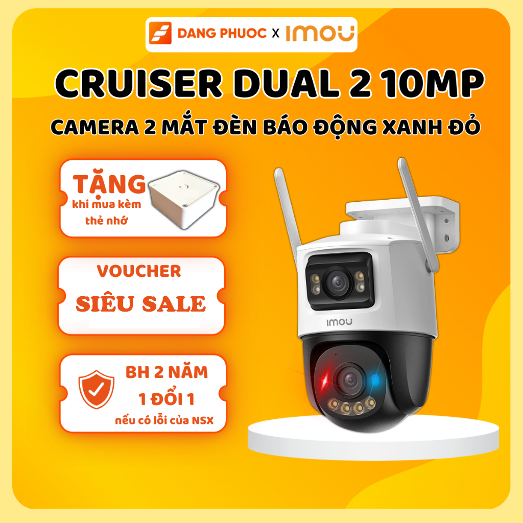 Camera Wifi Imou 2 Mắt Ngoài Trời Cruiser Dual 2 10MP/6MP Quay 360, Phát Hiện Người,Báo Động Đèn Còi