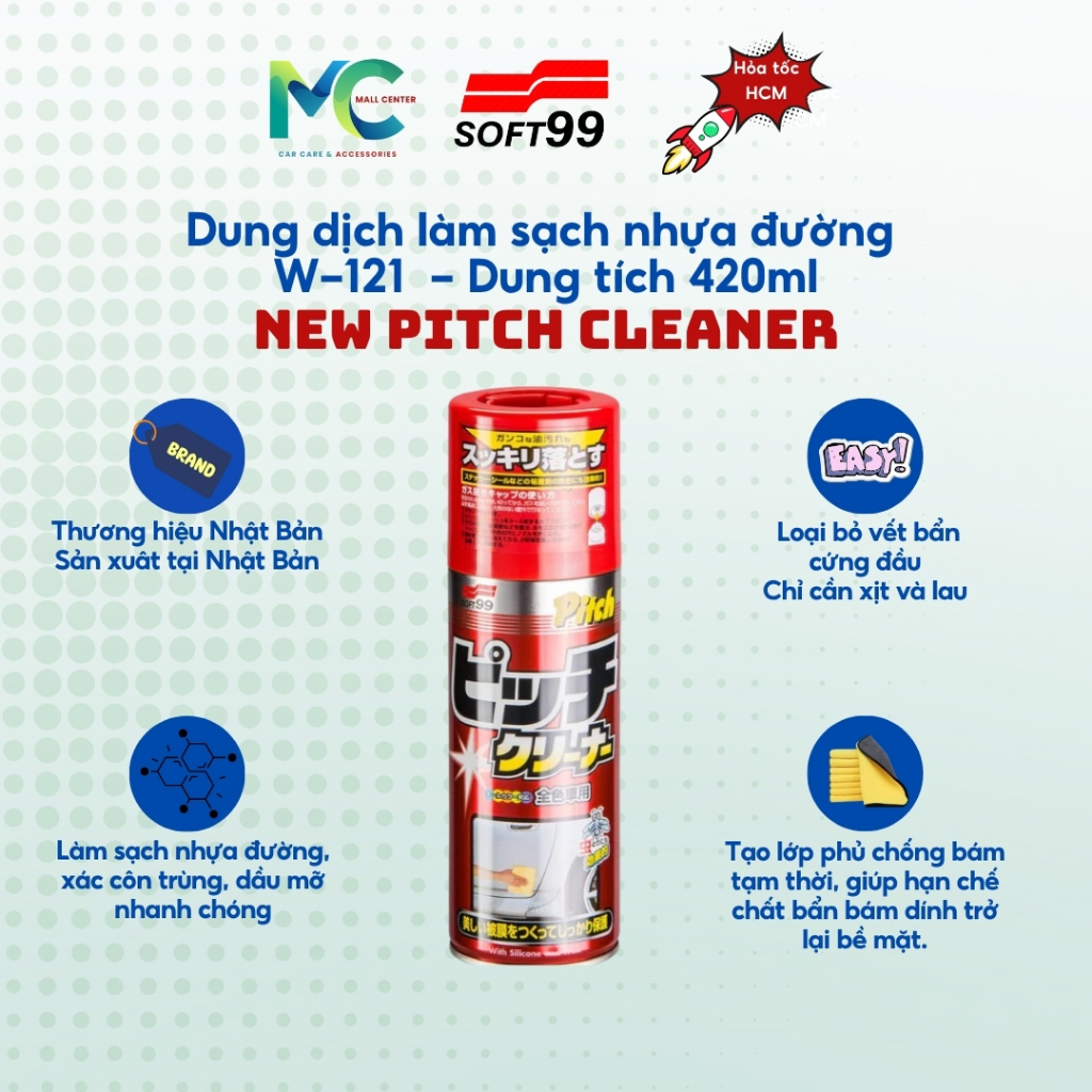 Soft99 - Vệ sinh và Tẩy nhựa đường New Pitch cleaner W-121 (420ml)