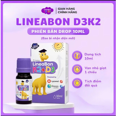 D3 K2 Lineabon bổ sung vitamin d3 cho trẻ sơ sinh, giảm còi xương d2k3, tăng chiều cao