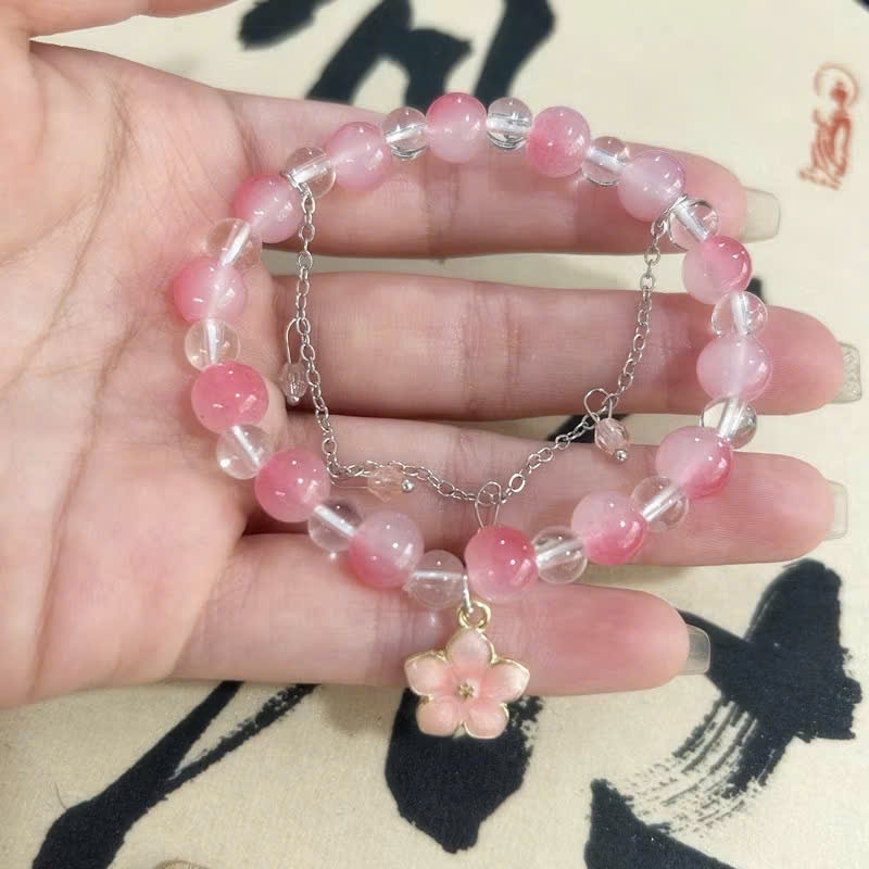 Vòng tay pha lê đá - Hồng 1 hoa