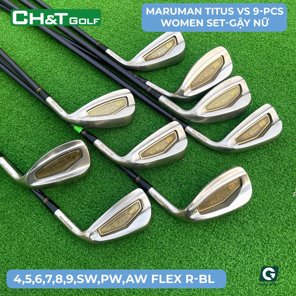 Bộ gậy golf sắt nữ Maruman Titus VS 9 cây 3,4,5,6,7,8,9,Sw,Pw,Aw Flex L sáng đẹp nhập khẩu nhật