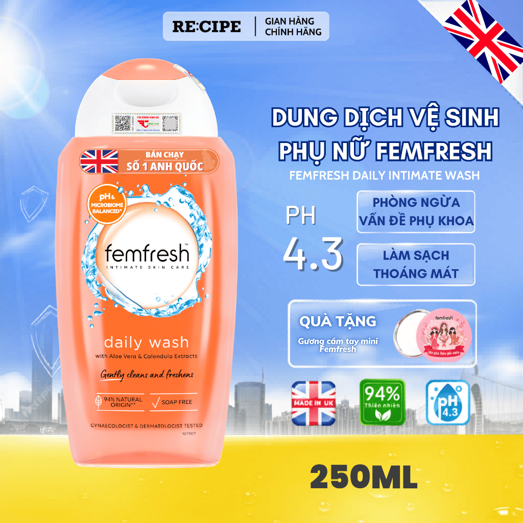Dung Dịch Vệ Sinh Nữ Femfresh Daily Intimate Wash Anh Quốc 250ml, DDVS Phụ Nữ Hàng Ngày