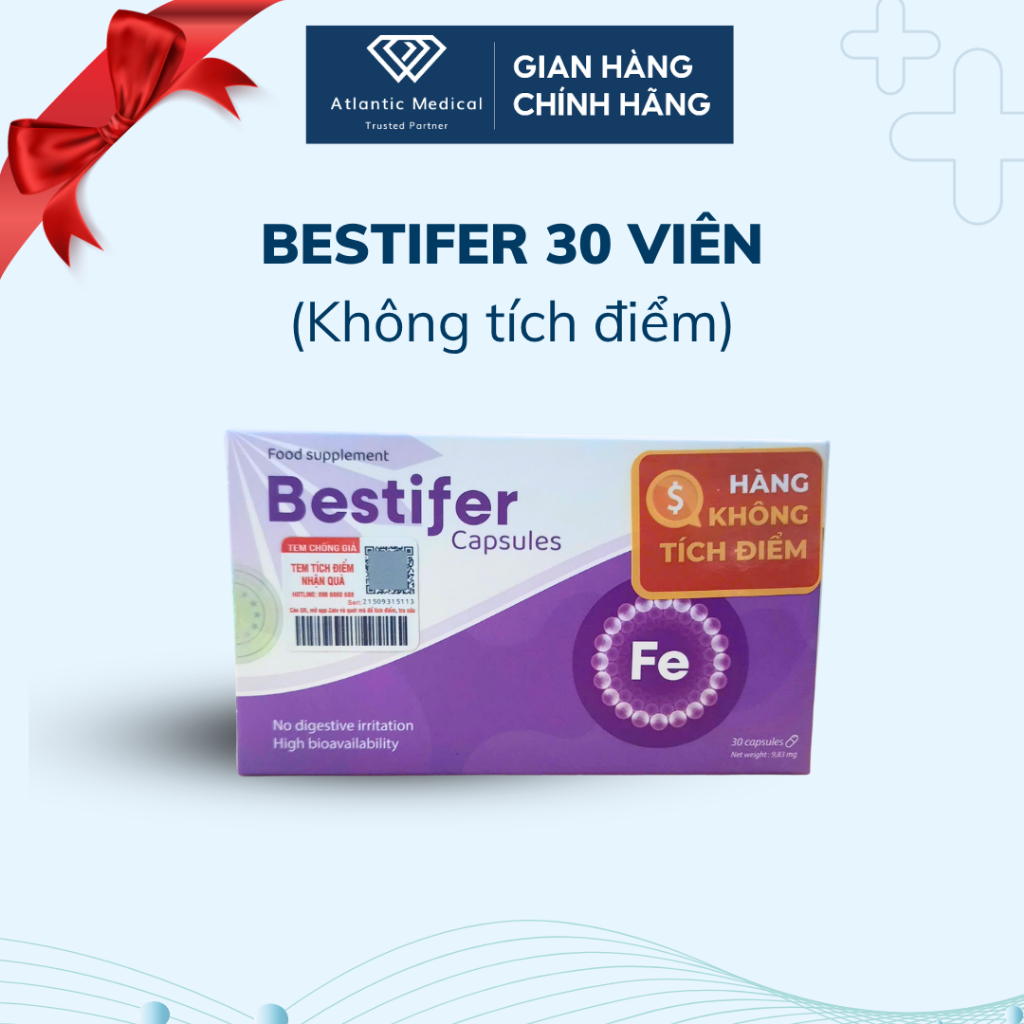 [Quà Tặng] Sắt Hữu Cơ Bestifer Capsules Hộp 30 Viên (KHÔNG TÍCH ĐIỂM)
