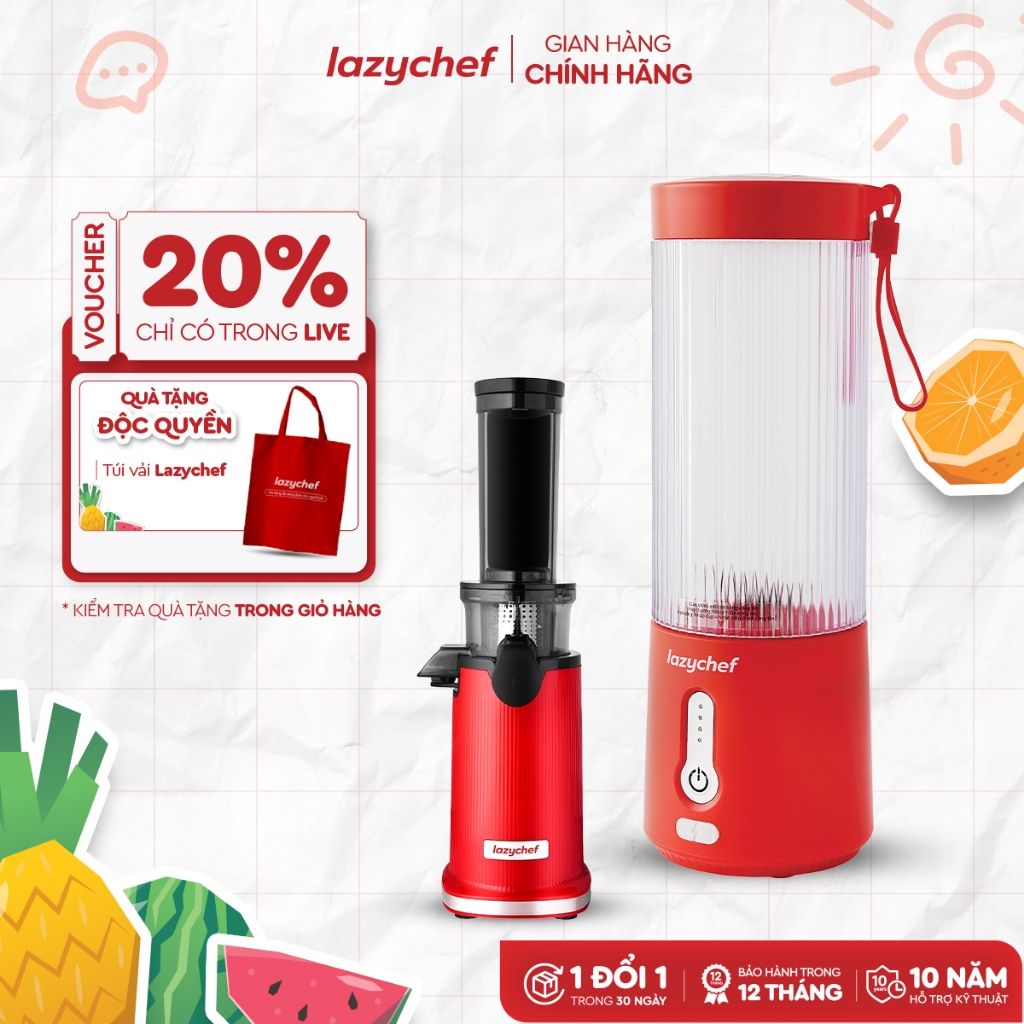 [Combo Thảnh Thơi] Máy ép chậm mini 3S Lazychef và máy xay Sinh Tố cầm tay tích điện 450ml lazychef