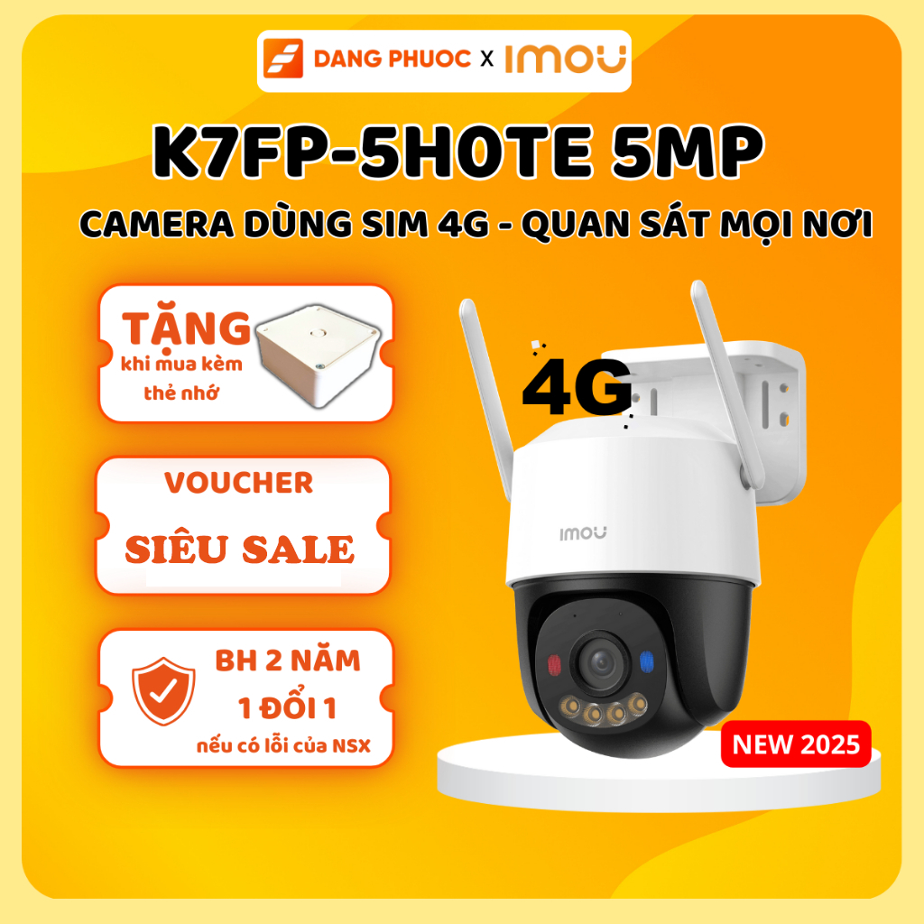 Camera 4G Ngoài Trời IMOU K7FP 3MP/ 5MP Dùng Sim 4G, Cảnh Báo Xanh Đỏ, Quay Quét 360