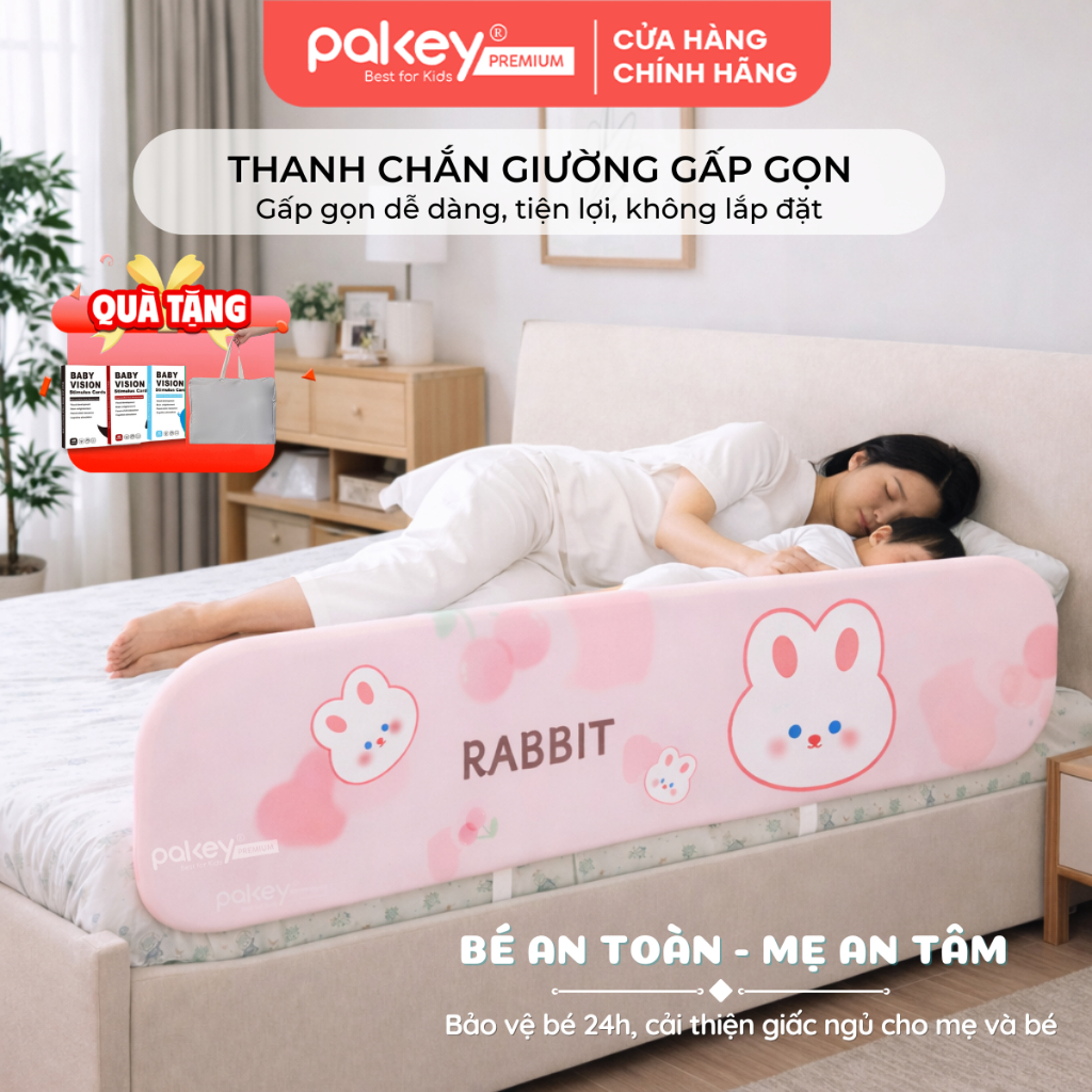 Thanh Chắn Giường Gập Gọn PAKEY Họa Tiết Xinh Xắn Đáng Yêu, Thanh Chặn Giường Nhiều Kích Thước Cho B