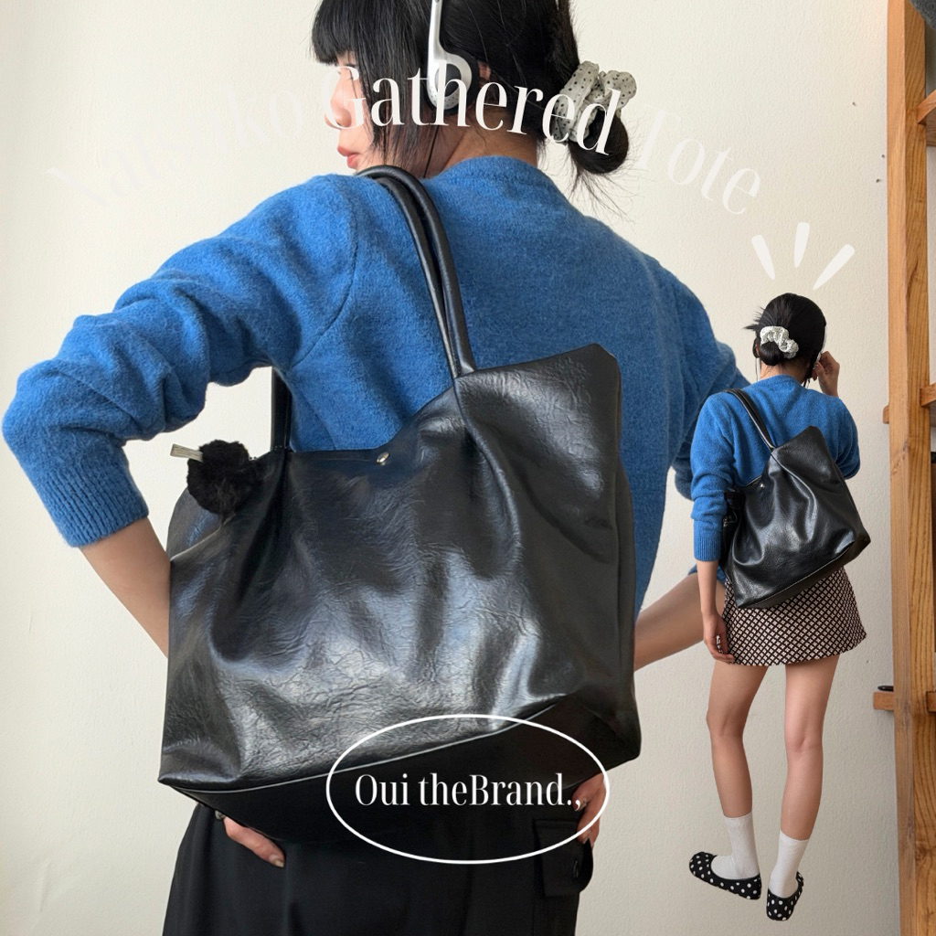 [ Tặng charm ] 𝗡𝗮𝘁𝘀𝘂𝗸o なつき 𝗟𝗲𝗮𝘁𝗵𝗲𝗿 𝗧𝗼𝘁𝗲 - Túi Tote Nhún 3 Ngăn NATSUKO ( Ouithebrand )