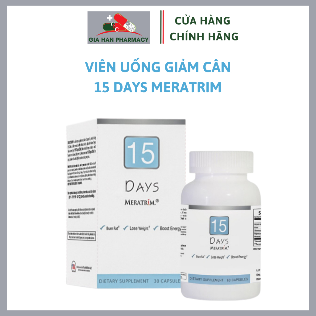Viên uống 15 Days Meratrim hỗ trợ giảm béo, giảm cân an toàn, kiểm soát cân nặng - Hộp 60 viên - Gia