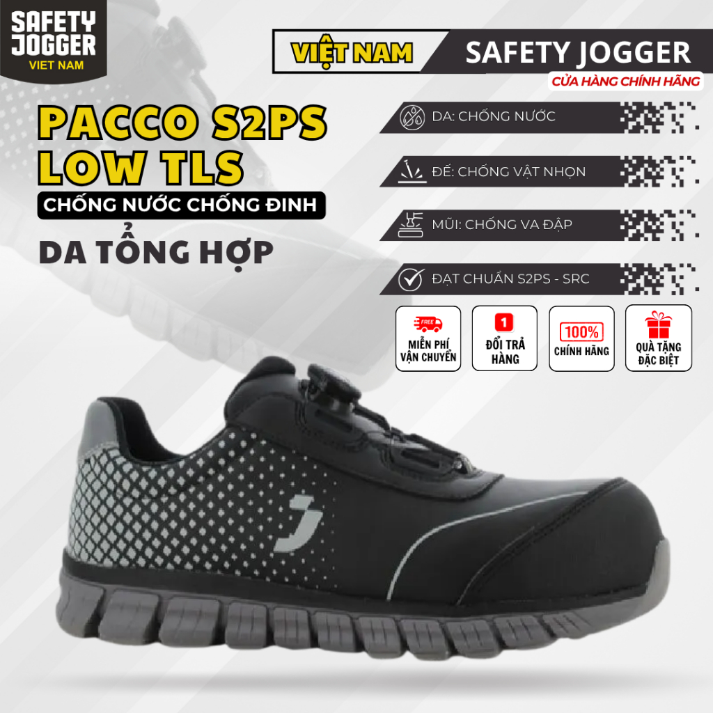 [SAFETY JOGGER] Giày Bảo Hộ Safety Jogger Pacco S3S Low TLS Chống Nước Khóa Vặn Chống Đinh Siêu Nhẹ