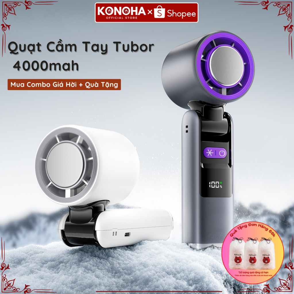 Quạt Cầm Tay Tích Điện Mini Tubor Tốc Độ Gió Siêu Mạnh Dung Lượng Pin 4000mAh Có Sò Lạnh Làm Mát | BigBuy360 - bigbuy360.vn