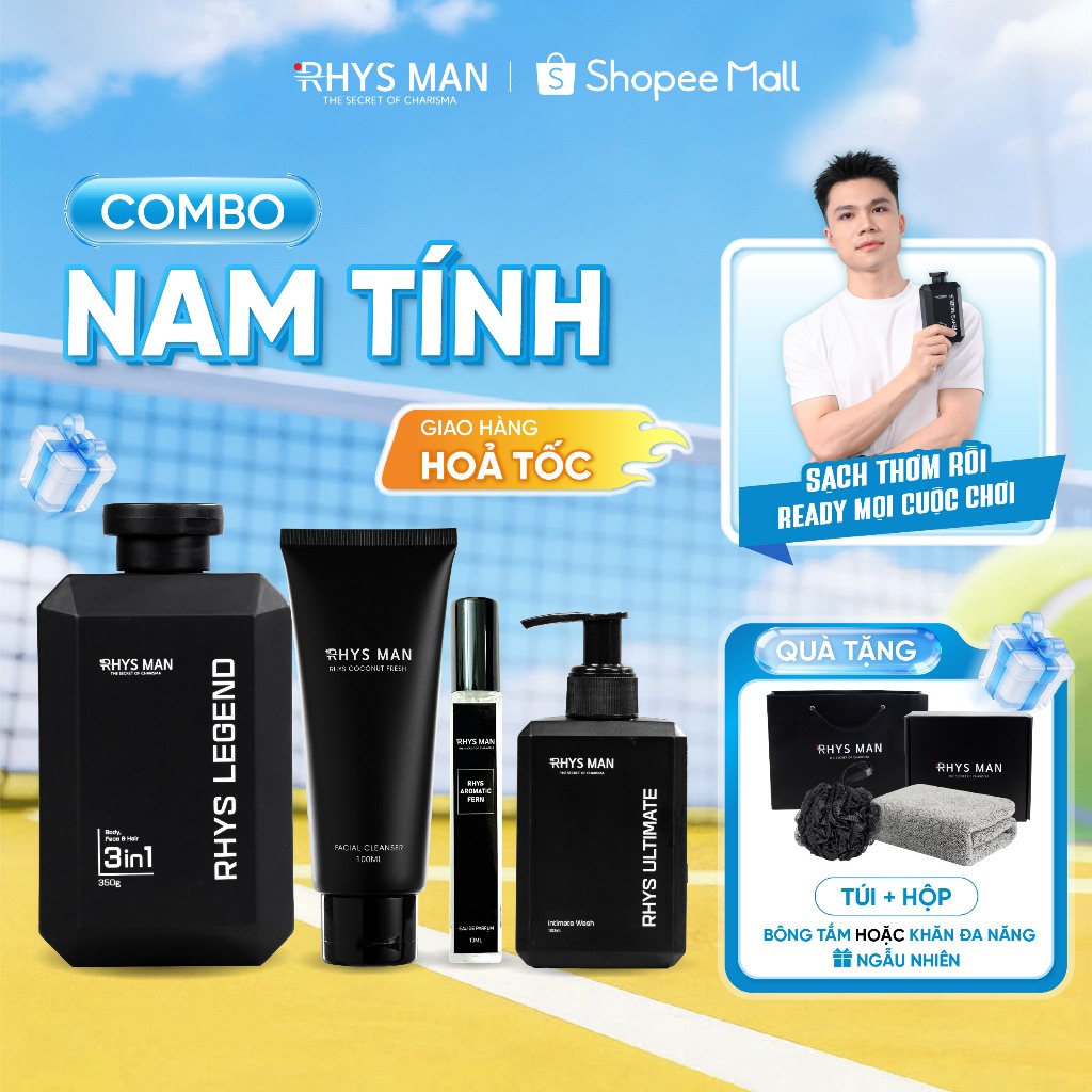 Bộ quà tặng-Sữa tắm gội 3in1 350ml & Sữa rửa mặt 100ml & Dung dịch vệ sinh 120ml & Nước hoa nam RHYS