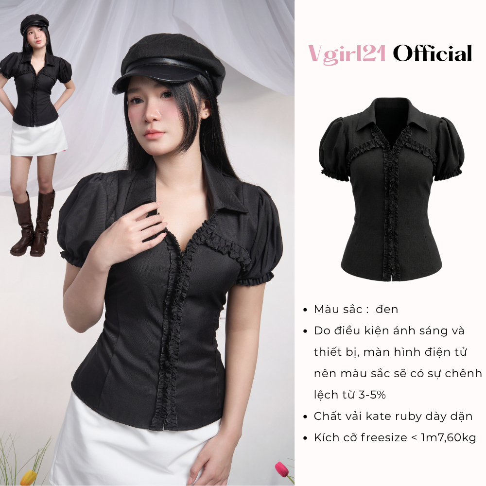 [DEAL MỞ BÁN] REMUS TOP - Áo kiểu nữ VGIRL21 tay phồng phối cổ sơ mi viền bèo nhún siêu đáng yêu - Áo sơ mi dây kéo | BigBuy360 - bigbuy360.vn
