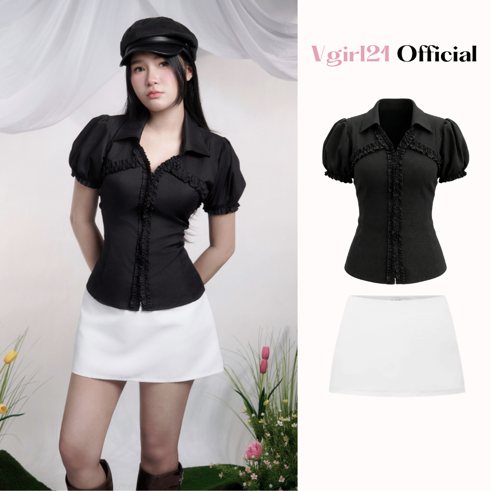 [DEAL MỞ BÁN] REMUS TOP - Áo kiểu nữ VGIRL21 tay phồng phối cổ sơ mi viền bèo nhún siêu đáng yêu - Áo sơ mi dây kéo | BigBuy360 - bigbuy360.vn