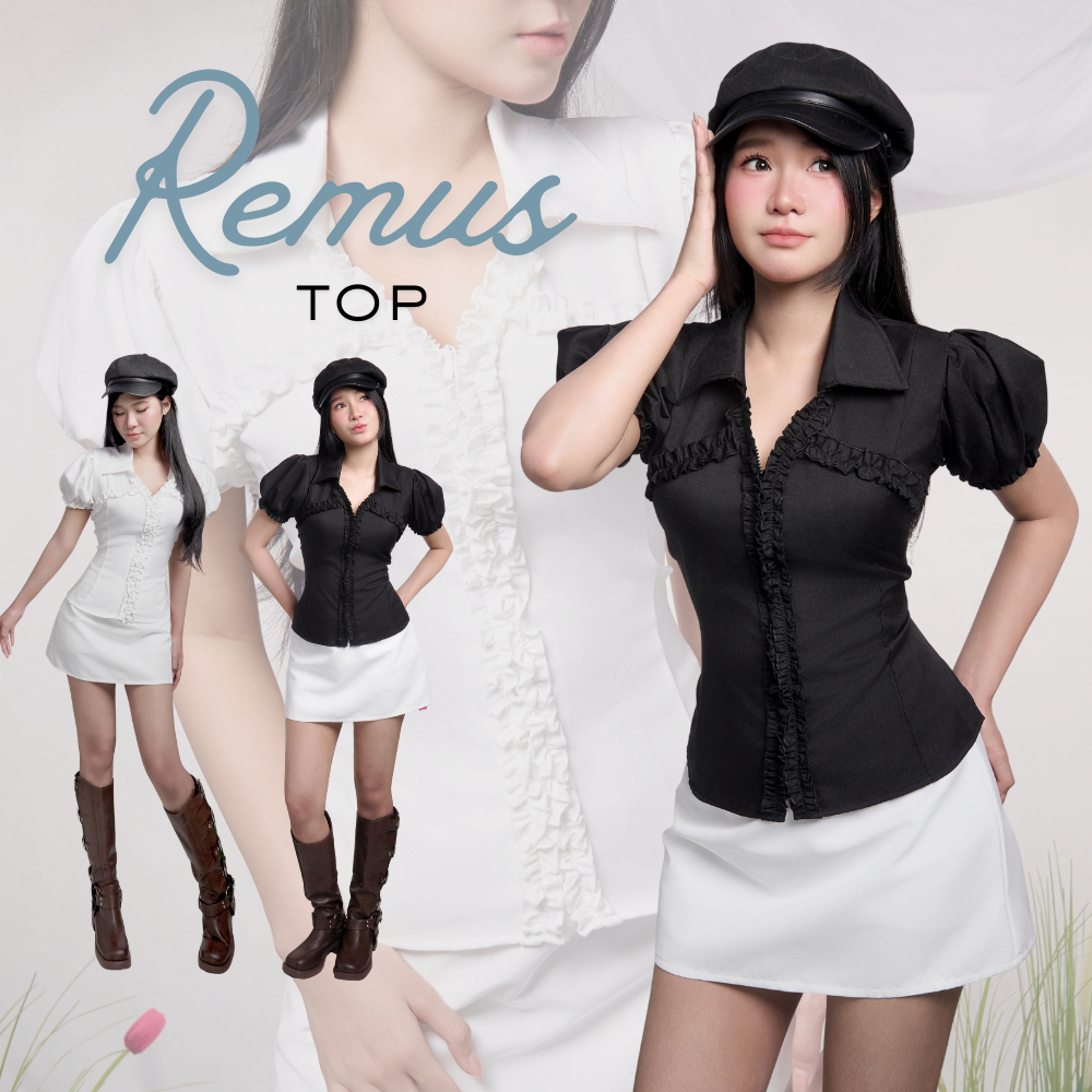[DEAL MỞ BÁN] REMUS TOP - Áo kiểu nữ VGIRL21 tay phồng phối cổ sơ mi viền bèo nhún siêu đáng yêu - Áo sơ mi dây kéo | BigBuy360 - bigbuy360.vn