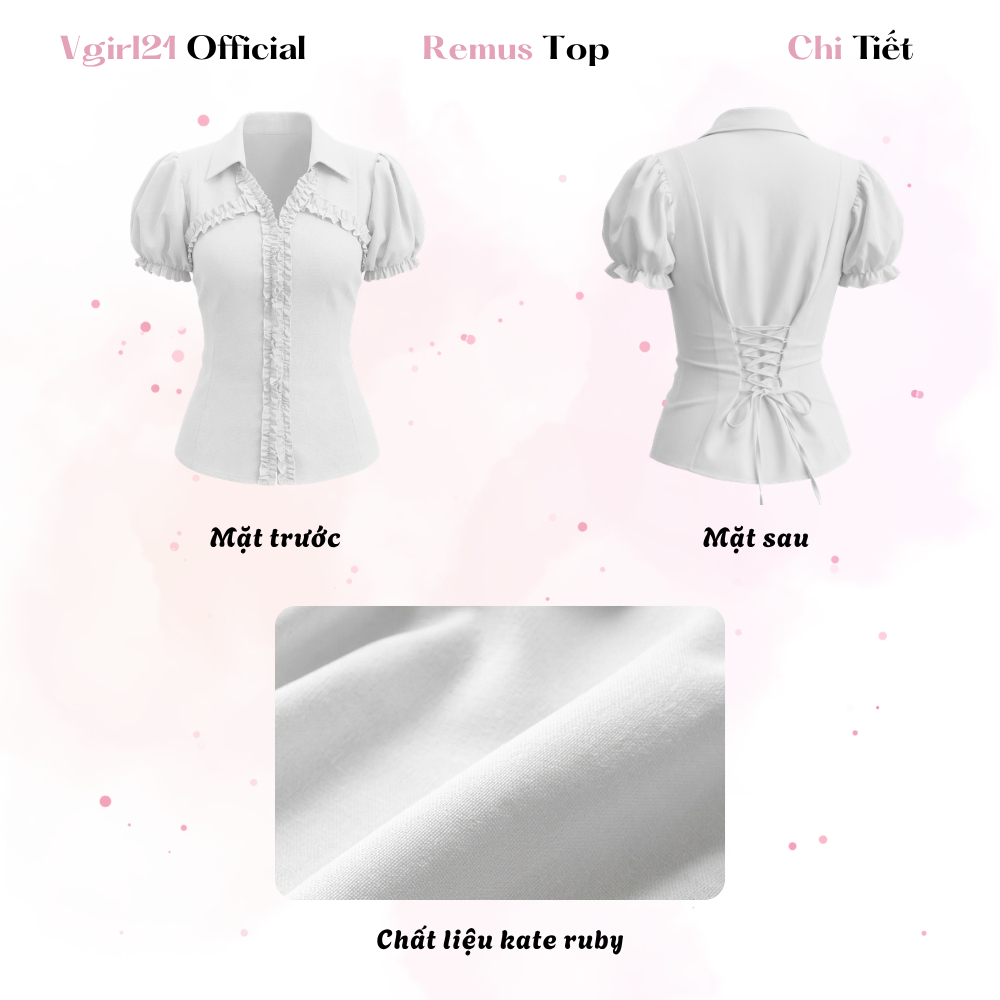 [DEAL MỞ BÁN] REMUS TOP - Áo kiểu nữ VGIRL21 tay phồng phối cổ sơ mi viền bèo nhún siêu đáng yêu - Áo sơ mi dây kéo | BigBuy360 - bigbuy360.vn
