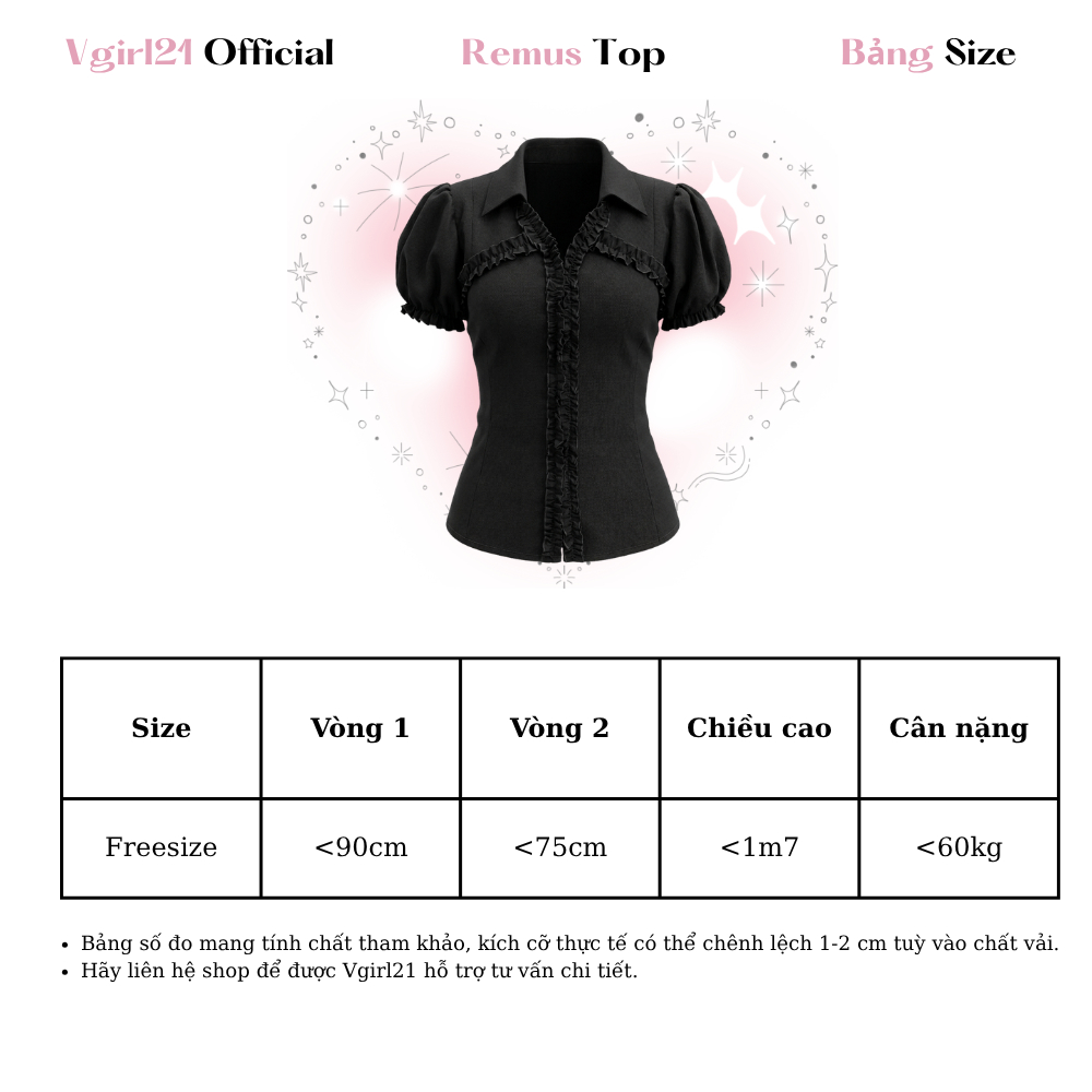[DEAL MỞ BÁN] REMUS TOP - Áo kiểu nữ VGIRL21 tay phồng phối cổ sơ mi viền bèo nhún siêu đáng yêu - Áo sơ mi dây kéo | BigBuy360 - bigbuy360.vn