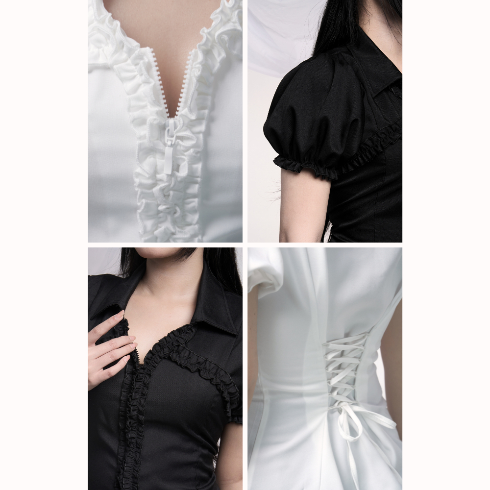 [DEAL MỞ BÁN] REMUS TOP - Áo kiểu nữ VGIRL21 tay phồng phối cổ sơ mi viền bèo nhún siêu đáng yêu - Áo sơ mi dây kéo | BigBuy360 - bigbuy360.vn