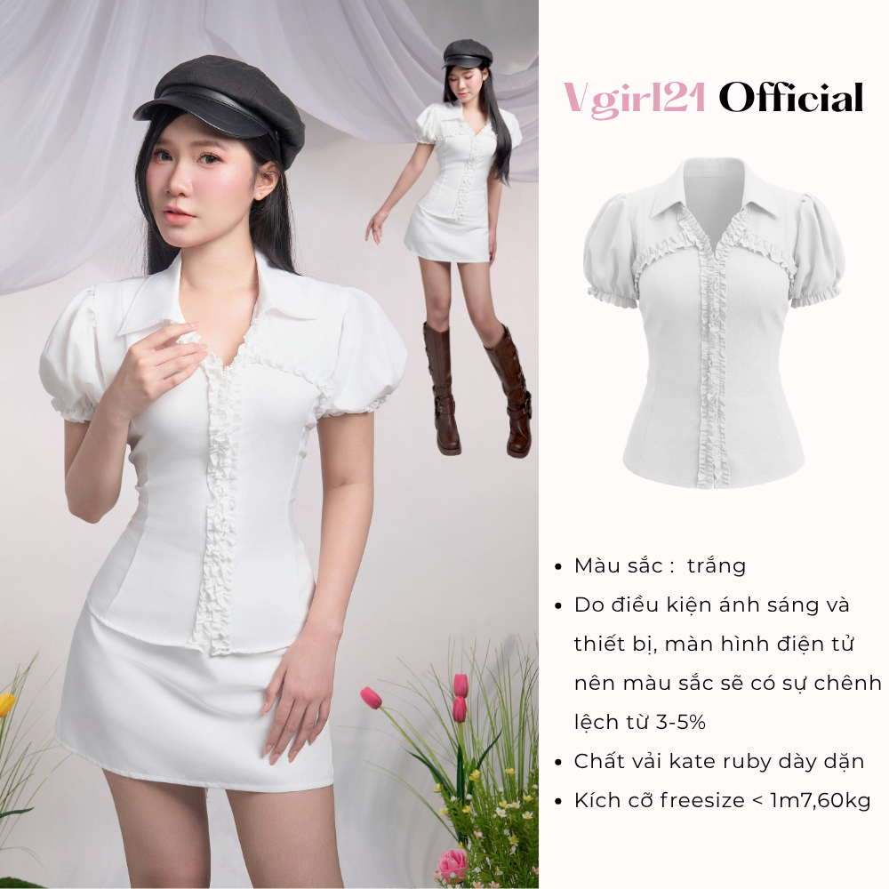 [DEAL MỞ BÁN] REMUS TOP - Áo kiểu nữ VGIRL21 tay phồng phối cổ sơ mi viền bèo nhún siêu đáng yêu - Áo sơ mi dây kéo | BigBuy360 - bigbuy360.vn
