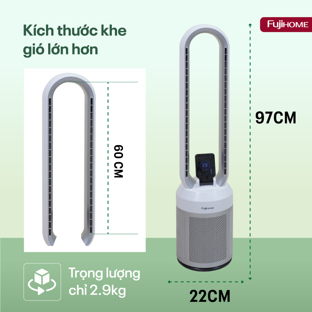 Quạt không cánh lọc không khí HEPA ion âm Nhập Khẩu FUJIHOME BF308DC-HEPA, quạt 24 cấp gió lọc bụi