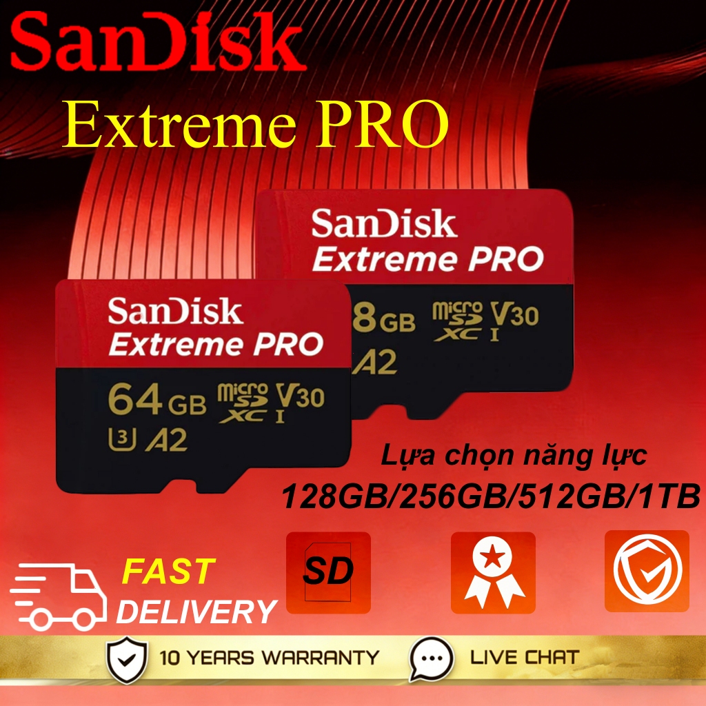 SanDisk Extreme Pro 4K Up to 190MB/s microSD C10 V30 U3 A2 Memory Card (64GB/128GB/256GB/512GB/1TB)
