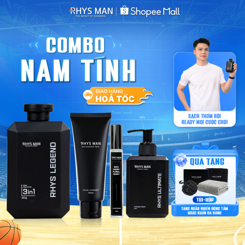 Combo Sữa tắm gội nam 3in1 350ml & Sữa rửa mặt nam 100ml & Dung dịch vệ sinh 120ml & Nước hoa nam 10