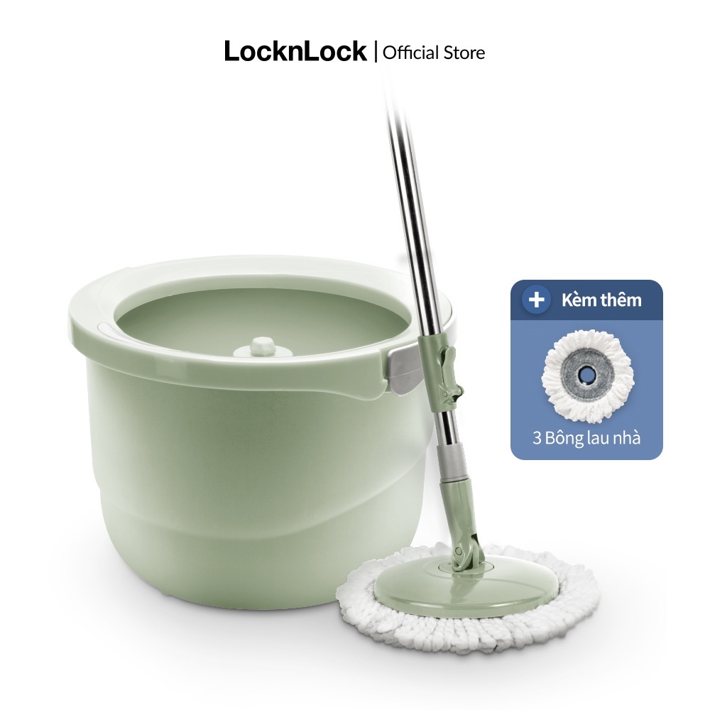 Bộ cây lau nhà xoay 360 độ LocknLock có thùng vắt, có 3 bông lau ETM498MITS2 – Hàng chính hàng