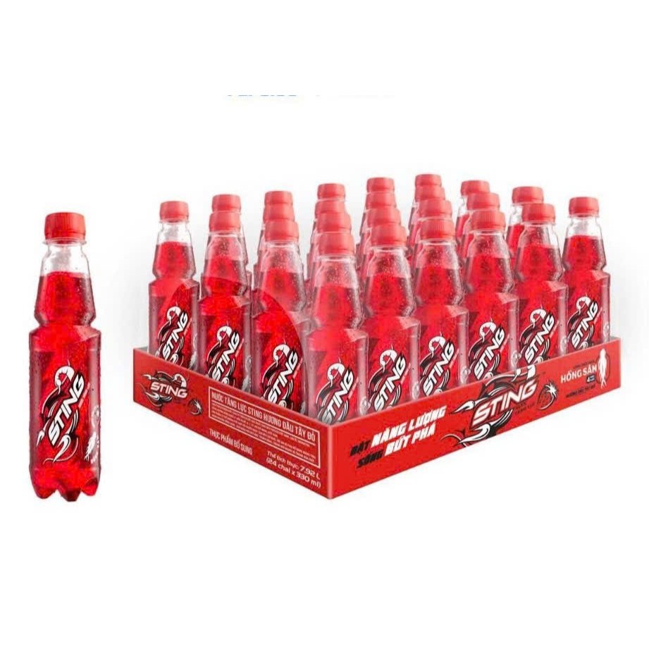 Thùng 24 Chai Nước Tăng Lực Sting Dâu (330ml/chai)