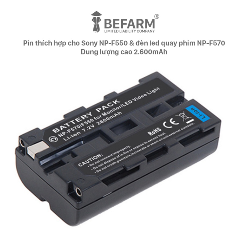 Pin màn hình Sony NP-F550, Pin đèn chụp ảnh Pin NP-F550 dung lượng cao 2.600mAh