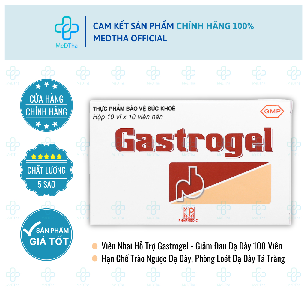 Viên Nhai Hỗ Trợ Gastrogel - Hạn Chế Trào Ngược Dạ Dày, Phòng Loét Dạ Dày Tá Tràng (100 Viên)